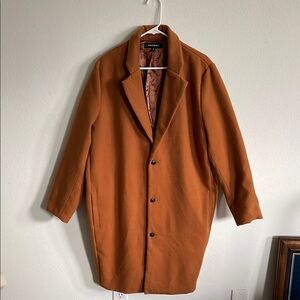 Pacsun men’s tan long button up collared coat, medium